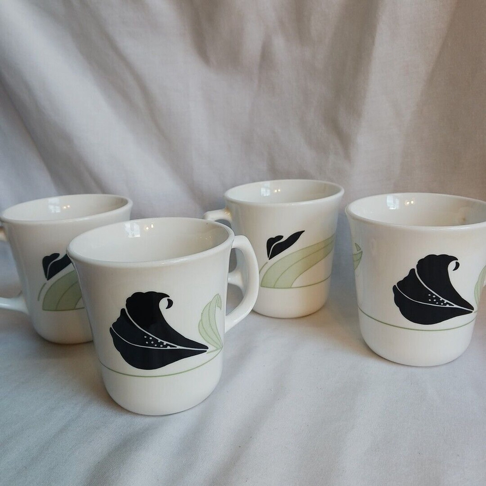 Corelle Corning Ware Black Orchid Coffee Tea Cups Set of 4